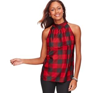 Talbots Tie Neck‎ Halter Top in Red Buffalo Check. Size 2 EUC. Sleeveless Party